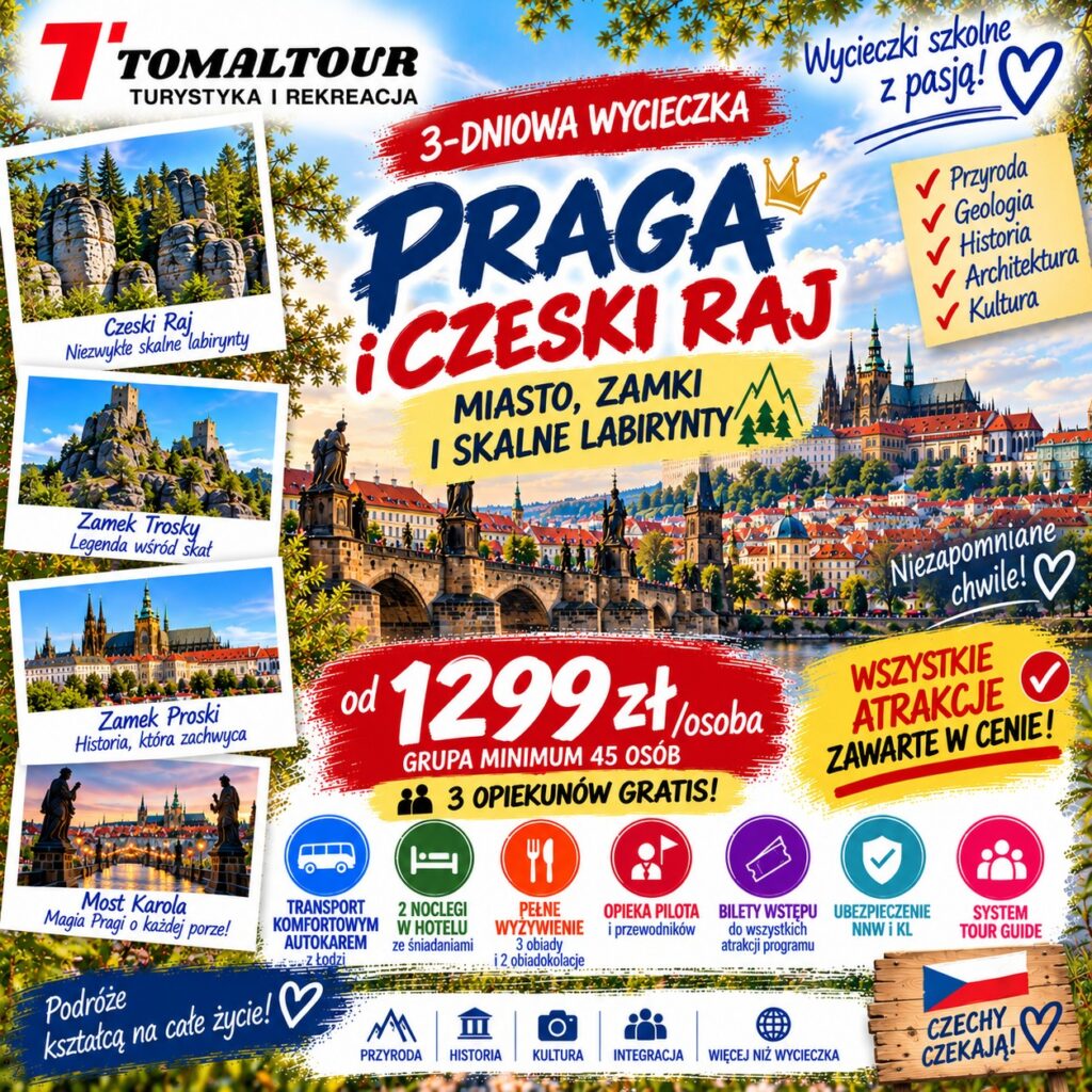 Plakat wycieczki 3 DNI – PRAGA – CZESKI RAJ