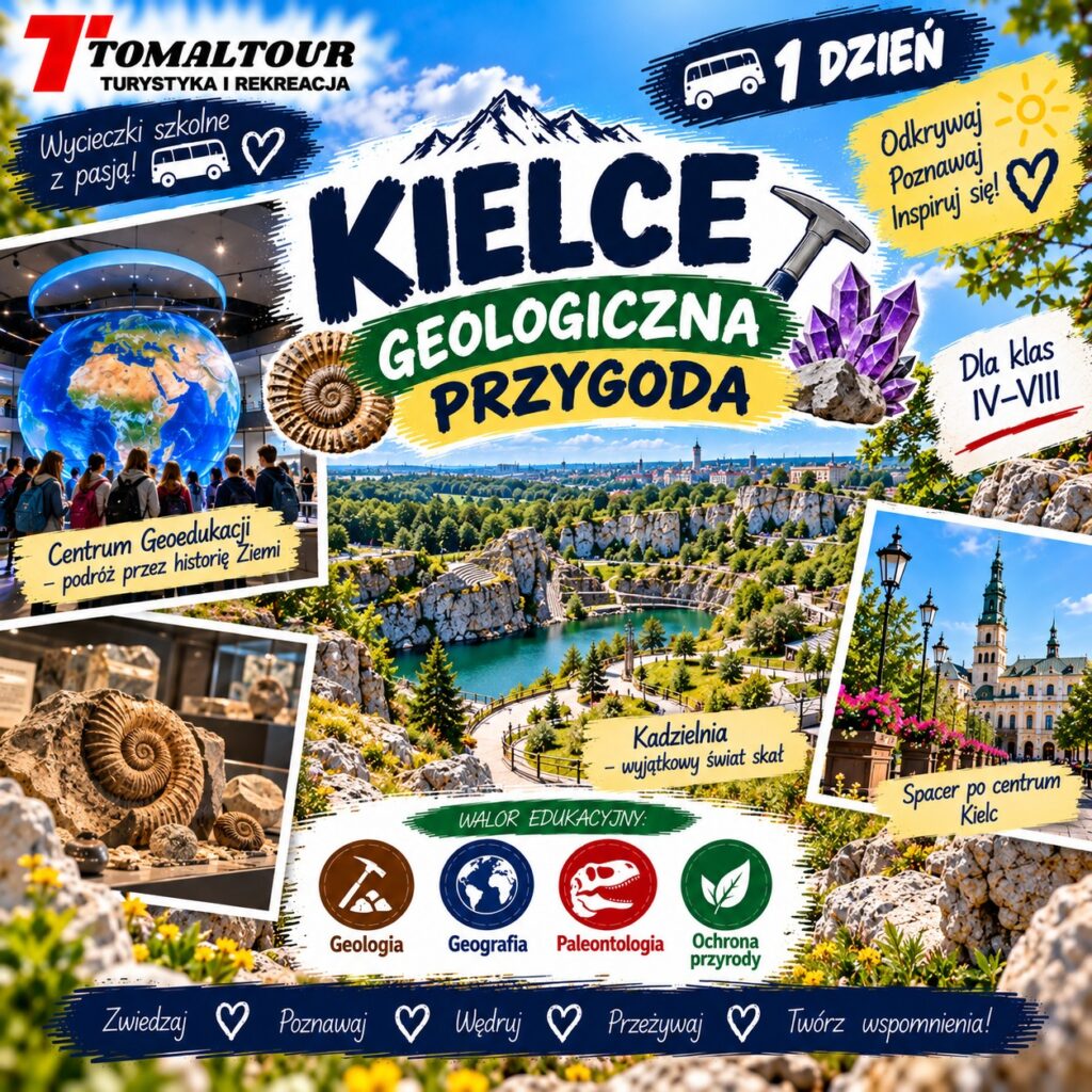 Plakat wycieczki 1 DZIEŃ – KIELCE – GEOLOGICZNA PRZYGODA
