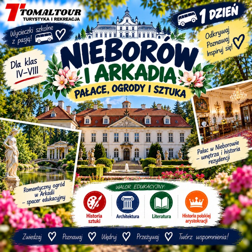 Plakat wycieczki 1 DZIEŃ – NIEBORÓW I ARKADIA – PAŁACE, OGRODY I SZTUKA
