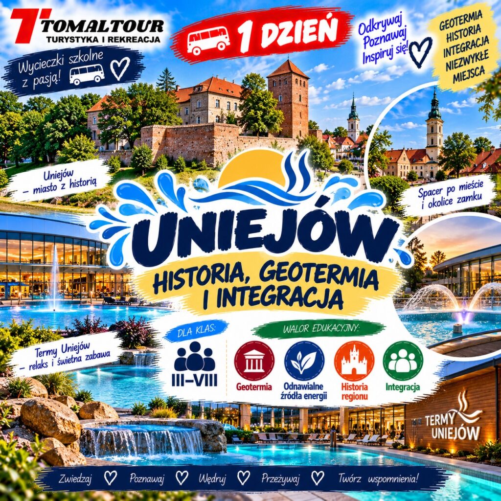 Plakat wycieczki 1 DZIEŃ – UNIEJÓW – HISTORIA, GEOTERMIA I INTEGRACJA