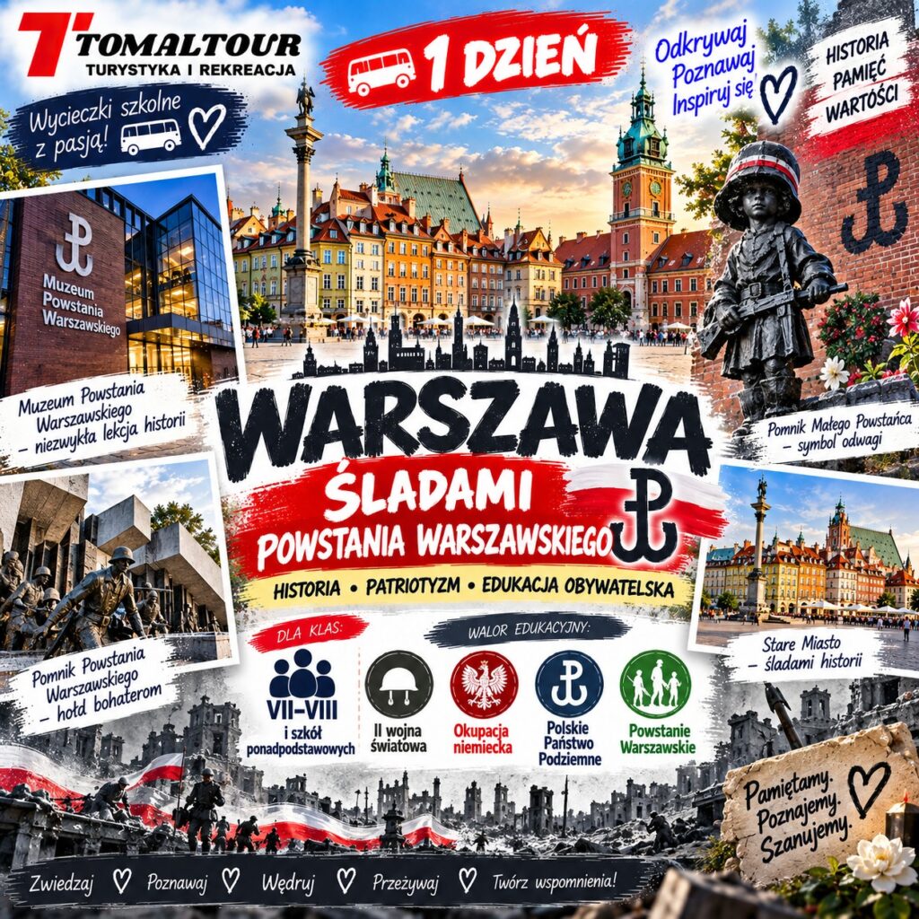 Plakat wycieczki 1 DZIEŃ – WARSZAWA – ŚLADAMI POWSTANIA WARSZAWSKIEGO
