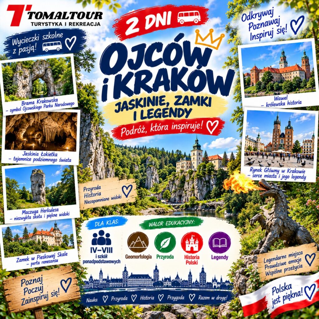 Plakat wycieczki 2 DNI – OJCÓW I KRAKÓW – JASKINIE, ZAMKI I LEGENDY