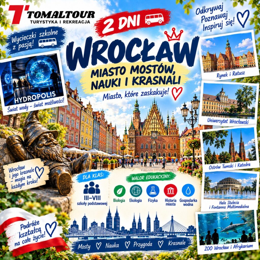 Plakat wycieczki 2 DNI – WROCŁAW – MIASTO MOSTÓW, NAUKI I KRASNALI