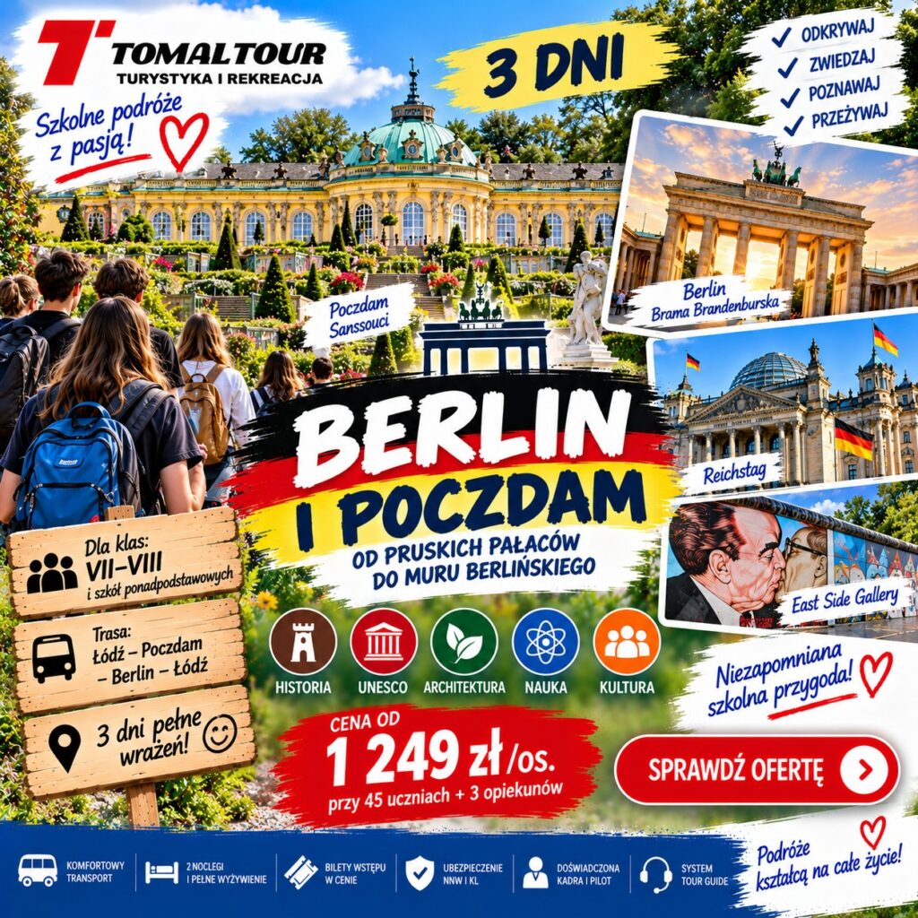 Plakat wycieczki 3 DNI – BERLIN – BERLIN I POCZDAM – OD PRUSKICH PAŁACÓW DO MURU BERLIŃSKIEGO