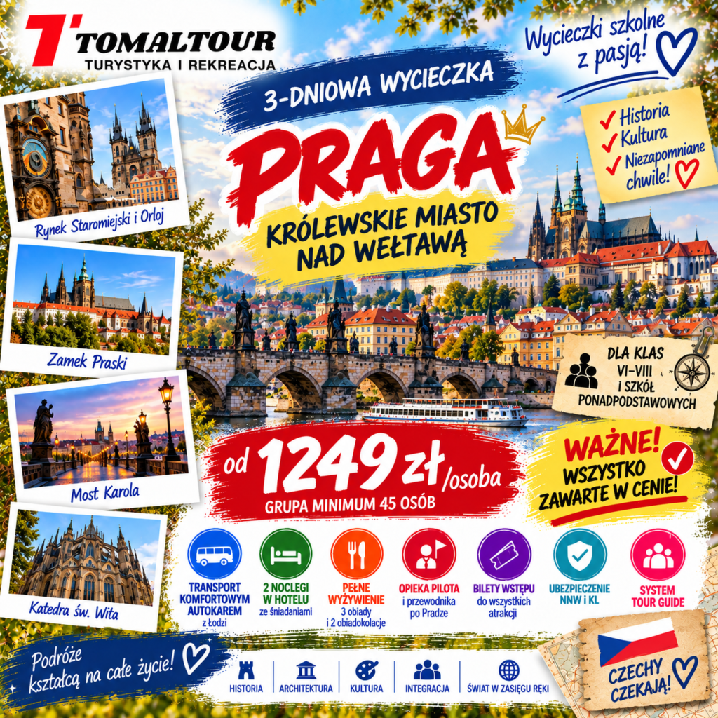 Plakat wycieczki 3 DNI – PRAGA – KRÓLEWSKIE MIASTO NAD WEŁTAWĄ