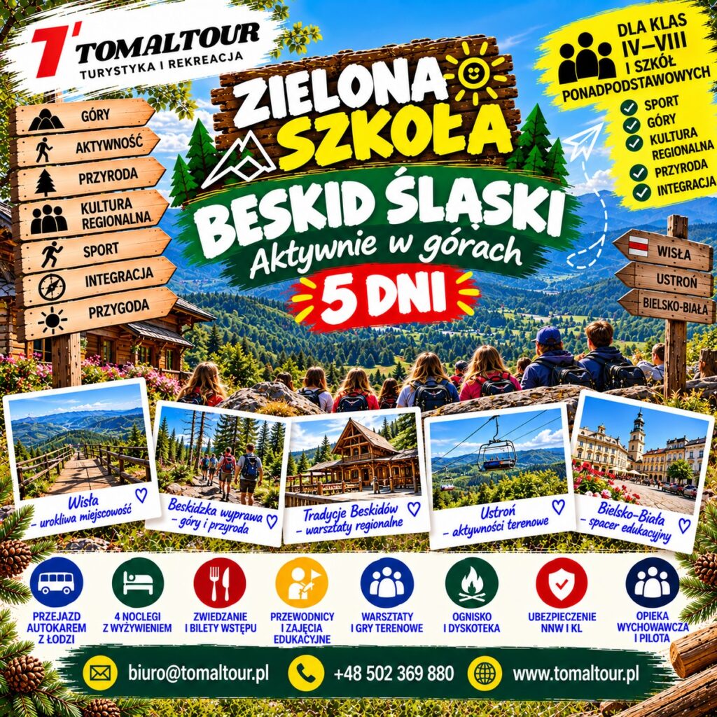 Plakat wycieczki ZIELONA SZKOŁA – Beskid Śląski – „Aktywnie w górach”