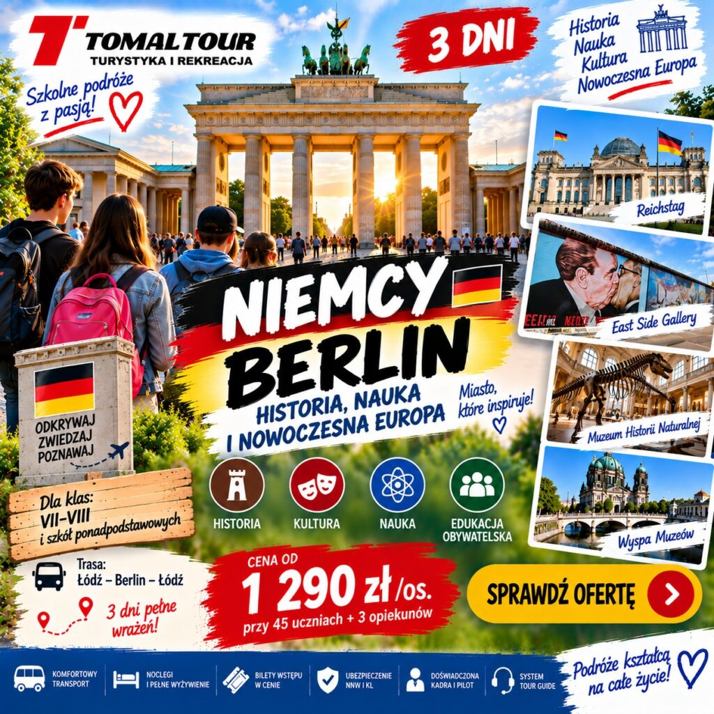 Plakat wycieczki 3 DNI – BERLIN – HISTORIA, NAUKA I NOWOCZESNA EUROPA